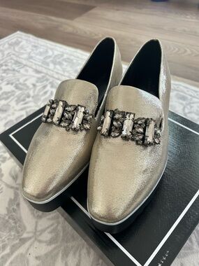 Karl Lagerfeld Silver Jeweled Slip-On Loafers